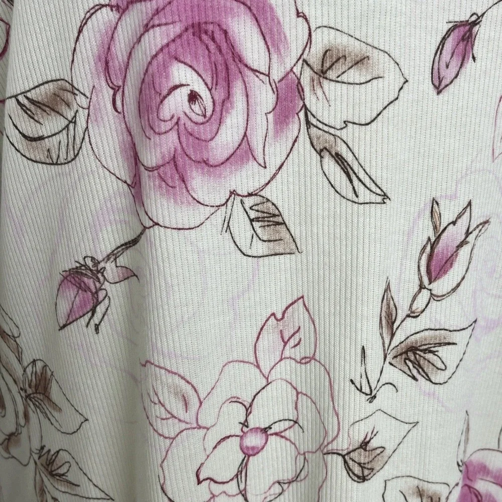 Of the Moment Nightgown Womens Medium Green Pink Good Floral‎ Ribbed Henley Long